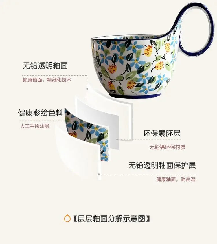 450ml Hand-painted Ceramic Coffee Mug Coffee Milk Tea Breakfast Drinking Mugs