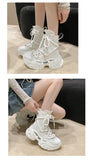 Women Ankle Boots Autumn Chunky Shoes Woman High Platform Breathable Sneakers 7.5CM Thick Sole Wedges Motorcycles Boots Winter