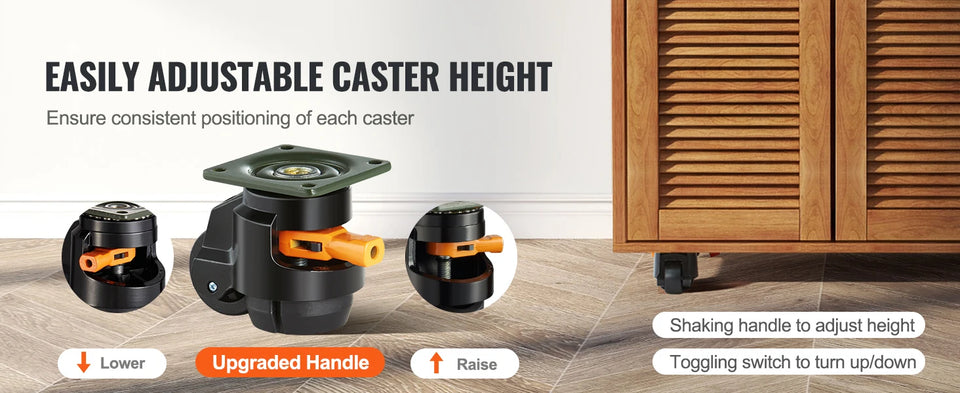 SucceBuy 4 Pcs Leveling Casters Heavy Duty Swivel Caster Wheels with Handle Design Height Adjustable Feet for Workbench Machine