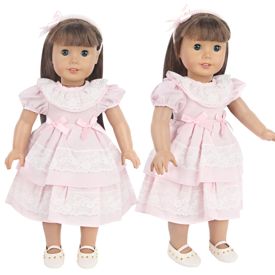 Pink Color Princess Doll Dress for American 18 Inch Girl Dolls, Lace Skirt and Hairband, Cute, 43cm Baby, New, OG Russia Dolls