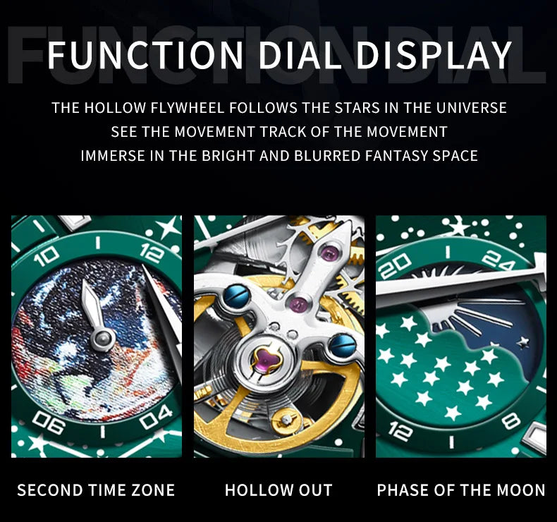 OLEVS 6689 Original Brand Men's Watches Starry Sky Disk Waterproof Luminous Automatic Mechanical Wristwatch Moon Phase Man Watch