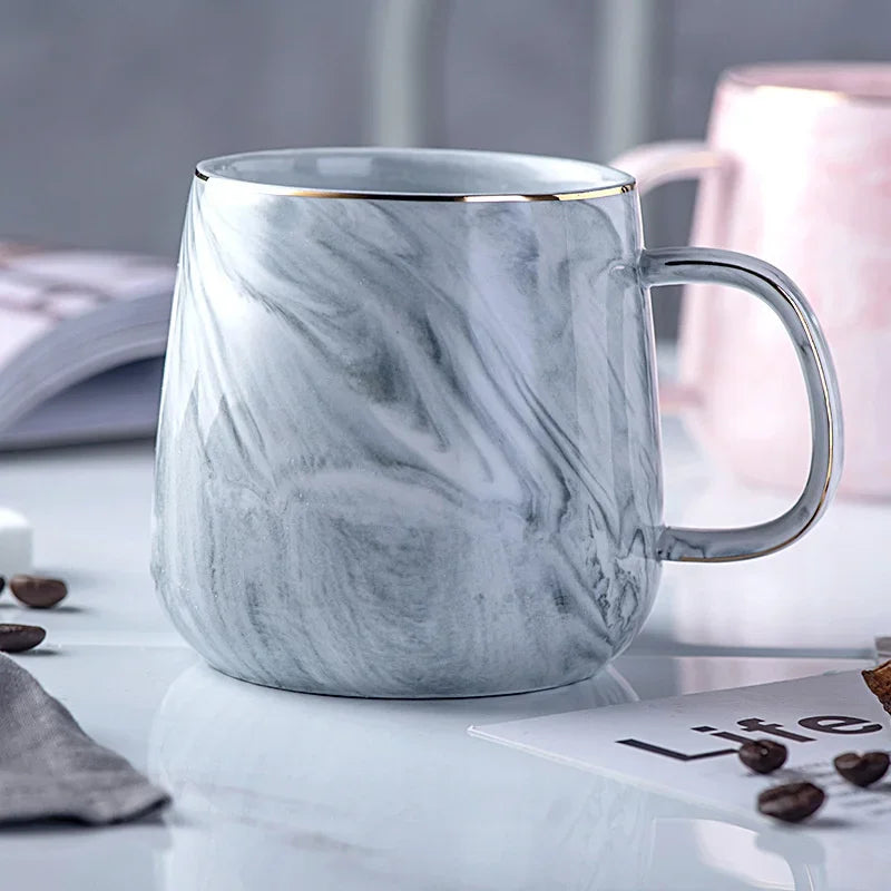Nordic Ins Style Ceramic Mug Marbled  Gold Rim Coffee Cup Oatmeal Breakfast Cup Valentine's Day present Couple water cups