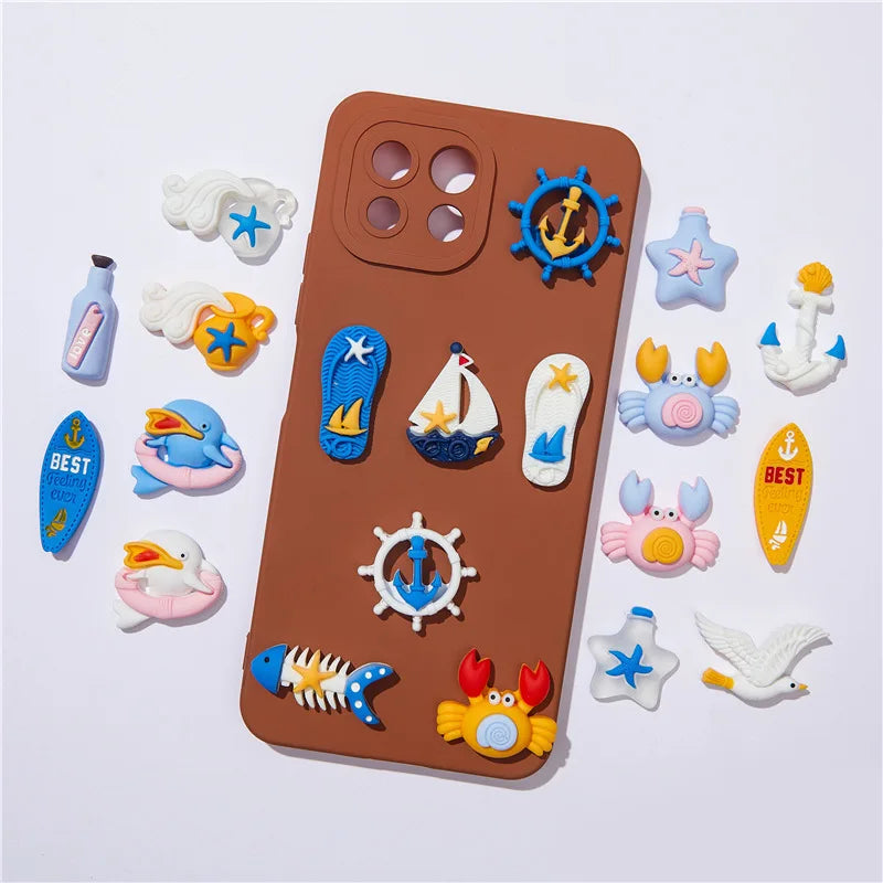 10Pcs Colorful Ocean Animals Resin Crab Fish Float Bottle Beach Slipper Surfboard Flatback Scrapbook Craft DIY Figurine Decor