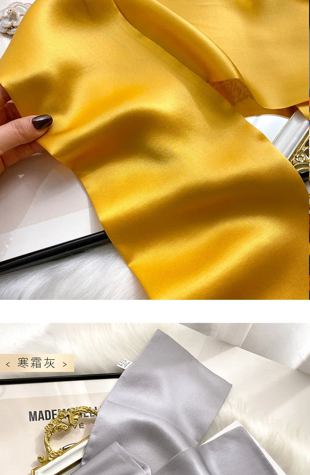Fashion Design 100% Real Silk Skinny Scarves Handle Bag Ribbons Foulard Tie Hair Band Neckerchief Print Headbands For Women