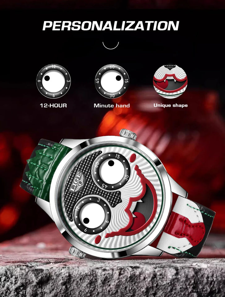 LIGE 2025 TOP Men's Watches Quartz Clown Dial Watches Unique Strange Fashion Cool Watch Waterproof watches for men reloj hommes