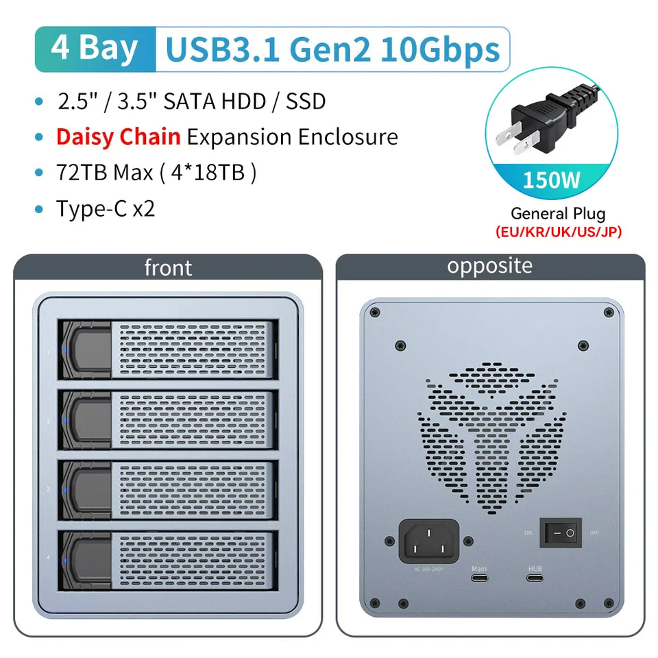 【Free Local Warehouse!】Yottamaster 150W External Hard Drive Enclosure 2.5"3.5" SATA HDD SSD Enclosure RAID Hard Drive Storage