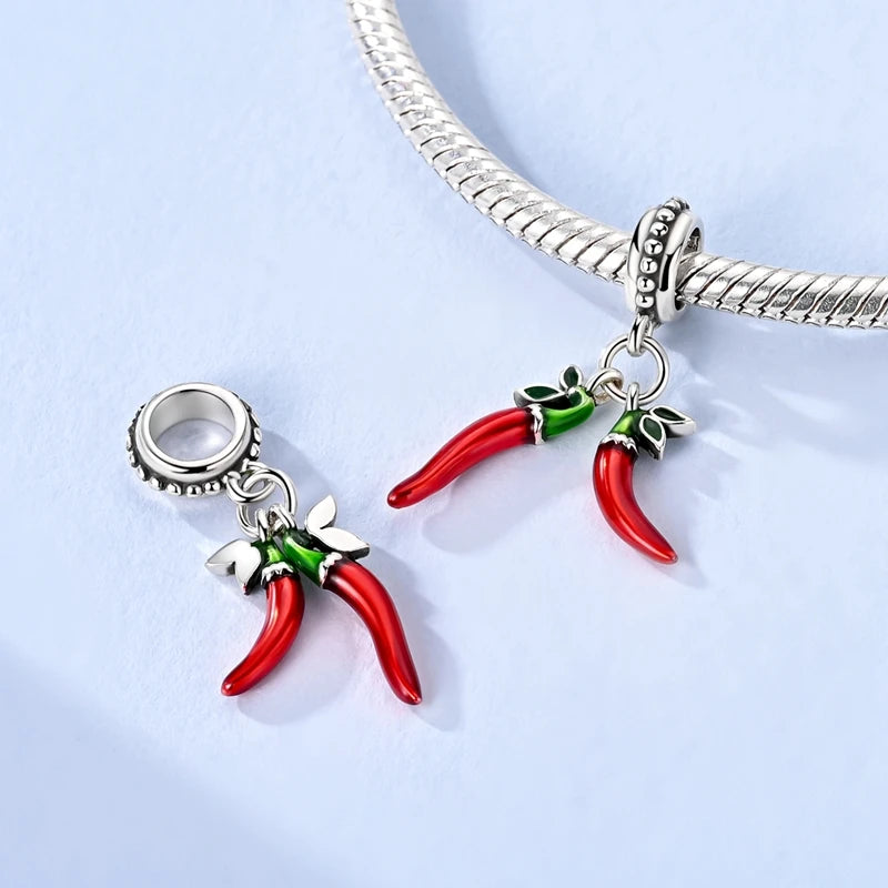 Red Series 925 Sterling Silver Koi Firecracker Dragon Heart Mushroom Coffee Machine Charm Fit DIY Bracelet Necklace Niche Gifts
