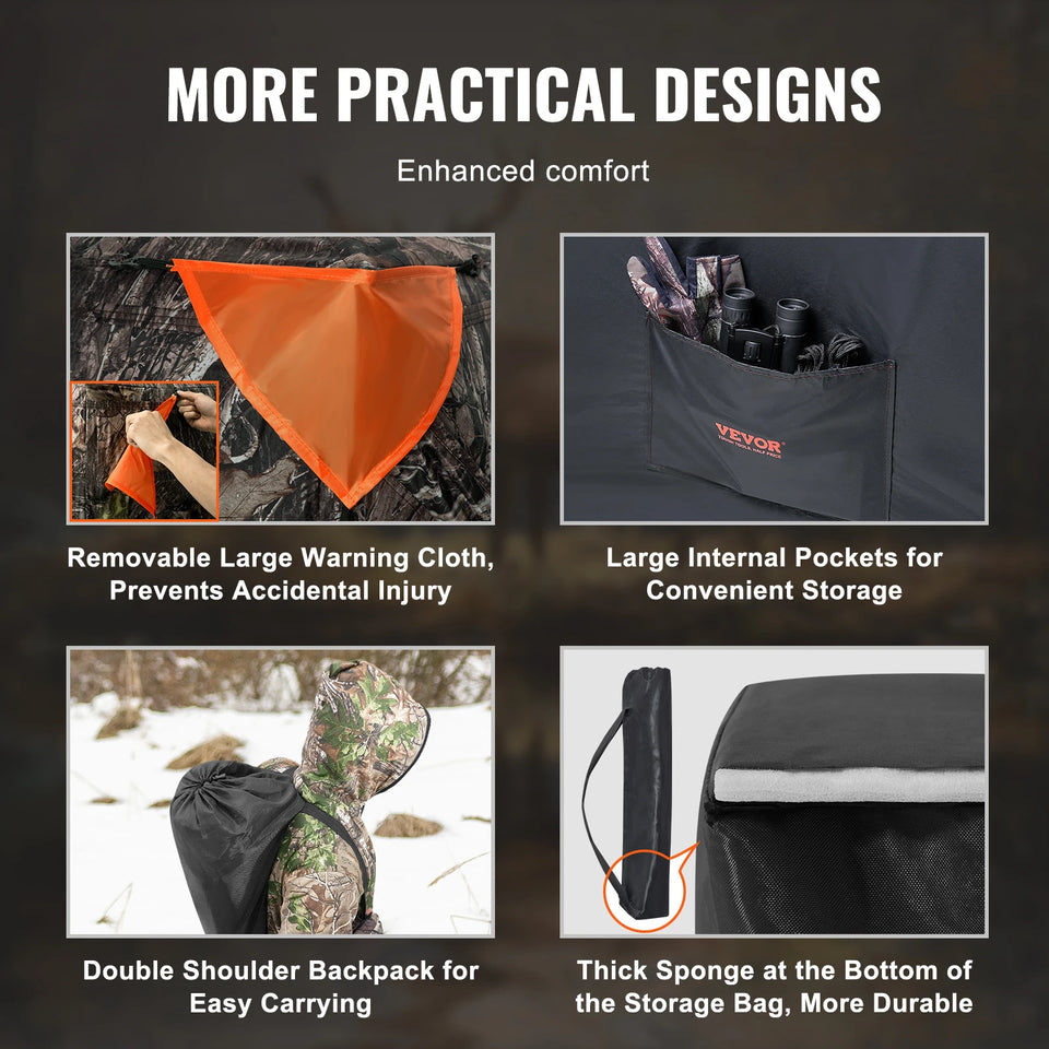 SucceBuy Hunting Blind, 270° See Through Ground Blind, 2-3 Person Pop Up Deer Blind for Hunting with Carrying Bag, Portable Tent