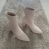 2025 Autumn Winter Knitted Stretch Fabric Socks Boots Women Low Heel Short Boots Pointed Toe Female Ankle Booties Size 42