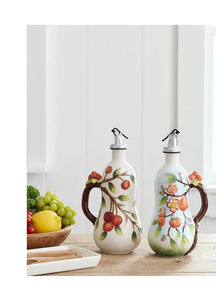 Hand-Painted Ceramic Seasoning Bottle Bird Flower Fruit Soy Sauce Vinegar Oil Bottle Coffee Table Wine Cabinet Decoration