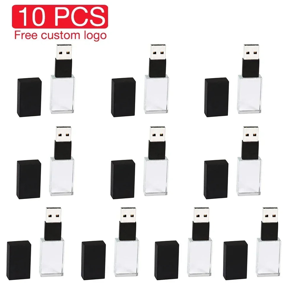 10PCS LOT High-speed Crystal USB Flash Drives 128GB Free Logo Pendrive 64GB Memory Stick 32GB 4GB Iron Box high-capacity U Disk
