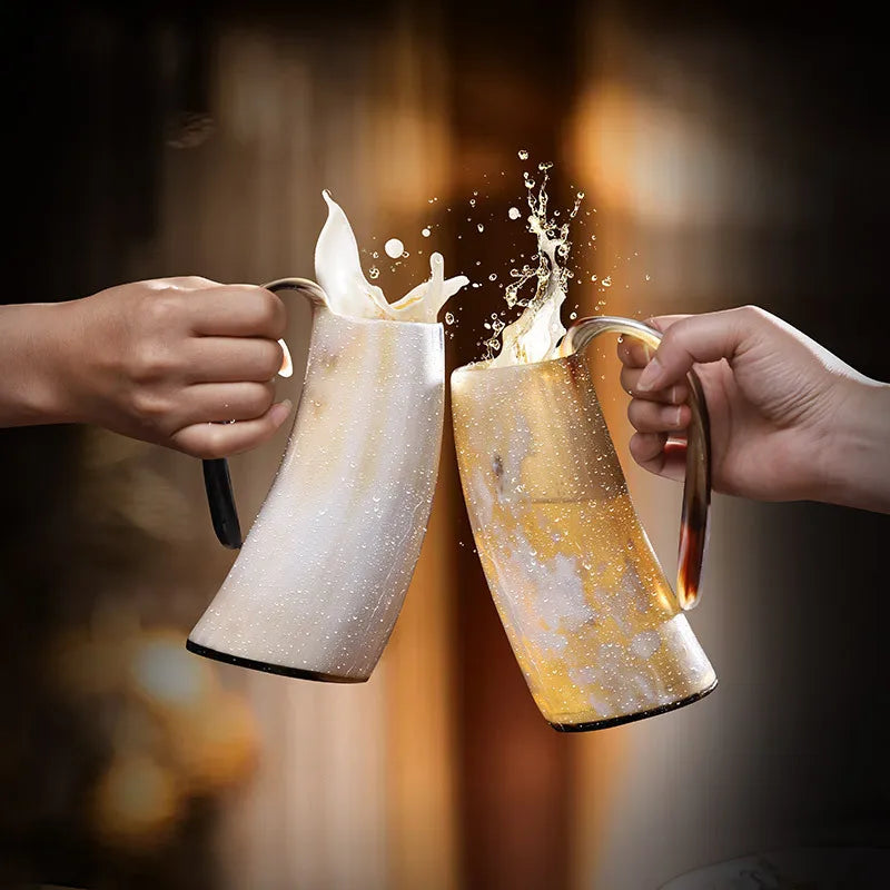 Drinking Horn Mug, 200-700ml Natural Ox Horn Cup & Coffee Stein Cool Unique Gift for Men and Women Home Decor for Beer Kitchen