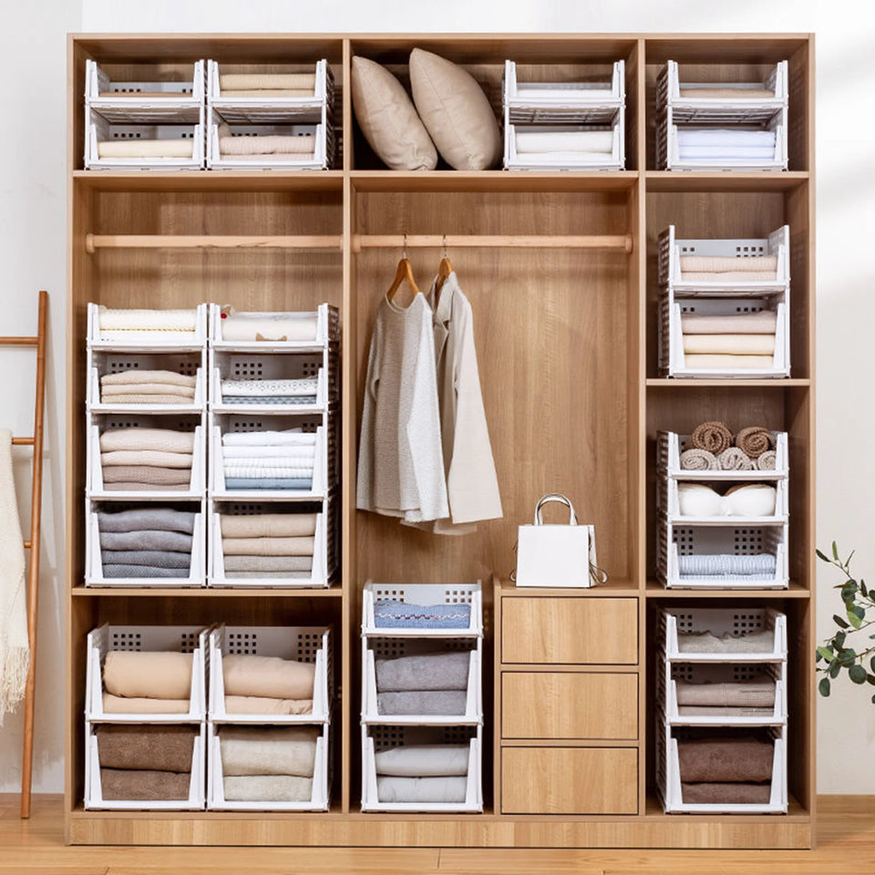 Stackable Wardrobe Drawer Cabinet Organizer Drawer Clothes Closet Storage Box Shelves Plastic Layered Partitions Storage Rack