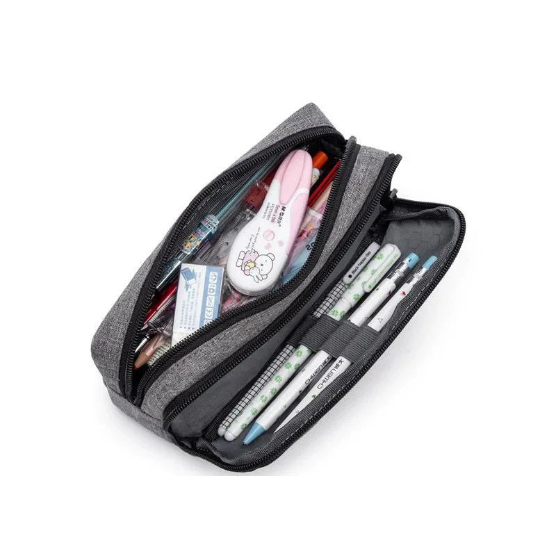 Pencil Case Large Space Storage 2 Compartment Pouch Double Side Opened Student Stationery Pen Bag Desk Organizer School Supplies