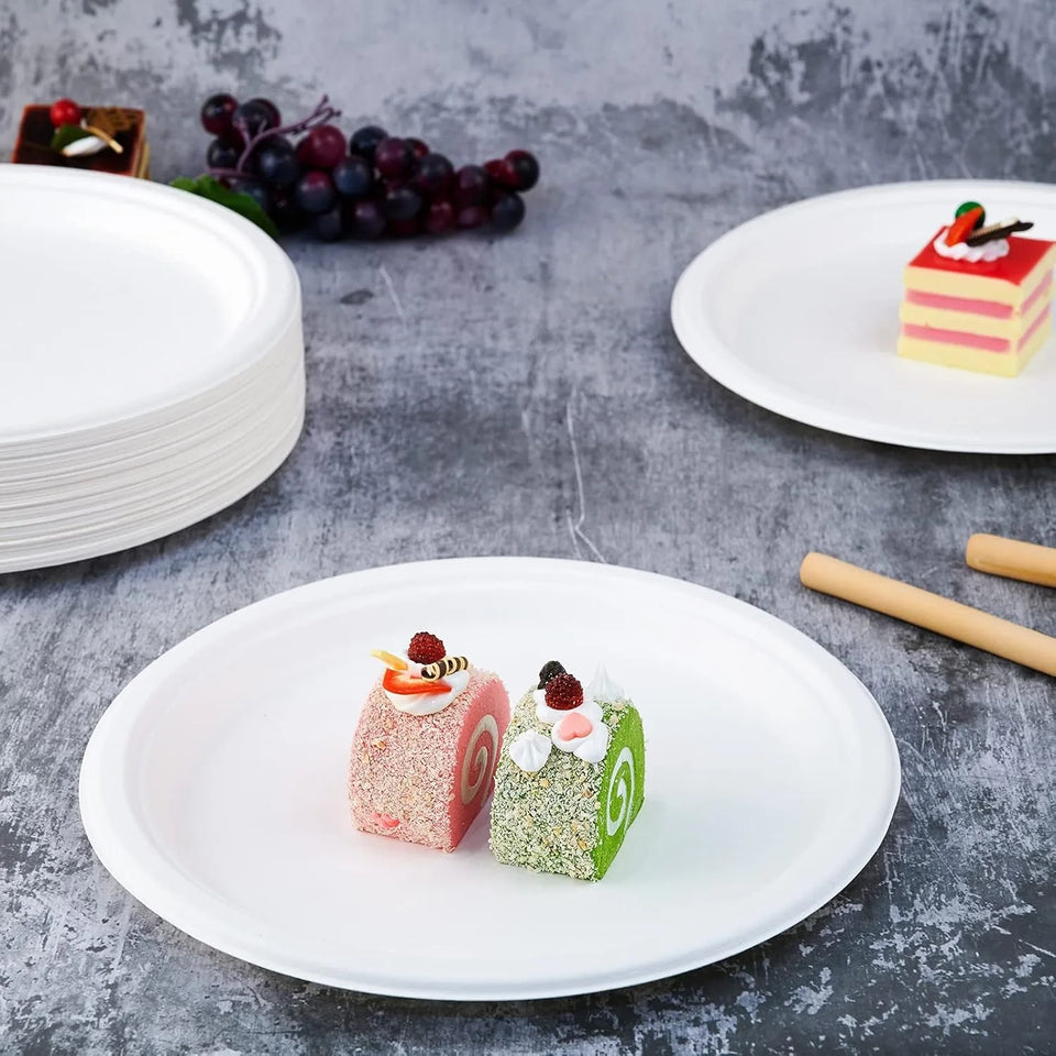 Commercial Bulk Dinner Plates, Thick & Leak Resistant. 50 Pcs, 9 Inch/23cm, Cost Effective