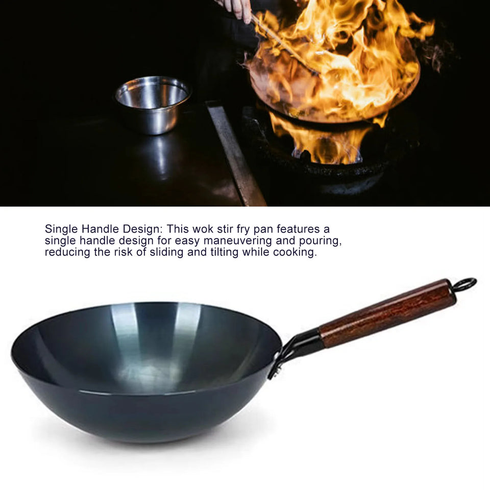 Traditional Chinese iron cooking pot/Iron pan/Round bottom with non-stick surface/Single handle/For household and commercial use