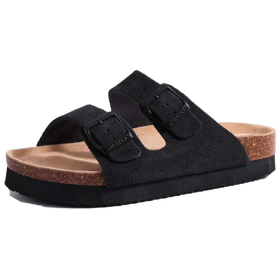 Gacimy Women Fashion Thick Sole Leather Clogs Slippers Classic Women's Mules Cork Clogs Slipper Outdoor Deep Heels Shoes Sandal
