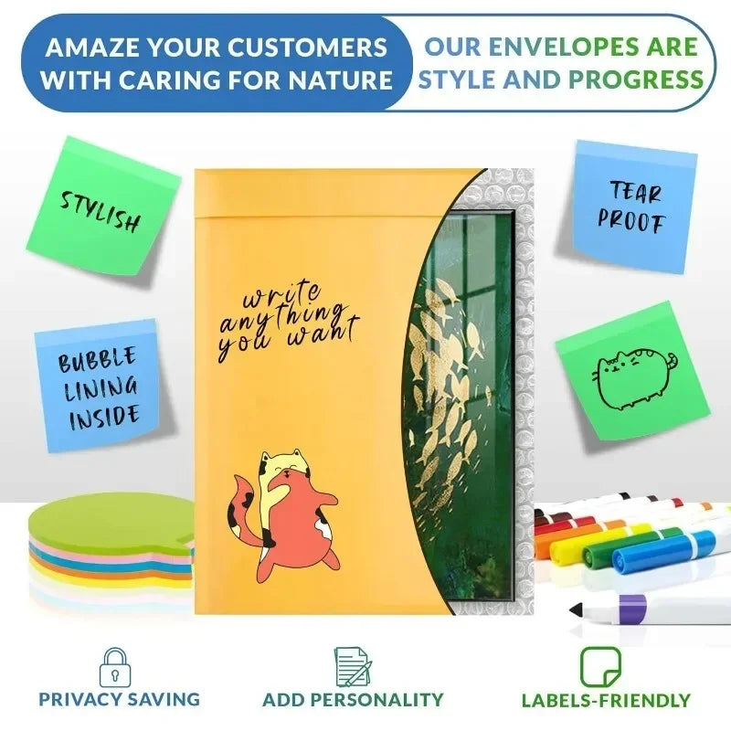 50/30/20/10PCS Kraft Bubble Mailers Envelopes Bags Yellow Seal Adhesive Shipping Bag Waterproof Mailing Business Gift Packaging