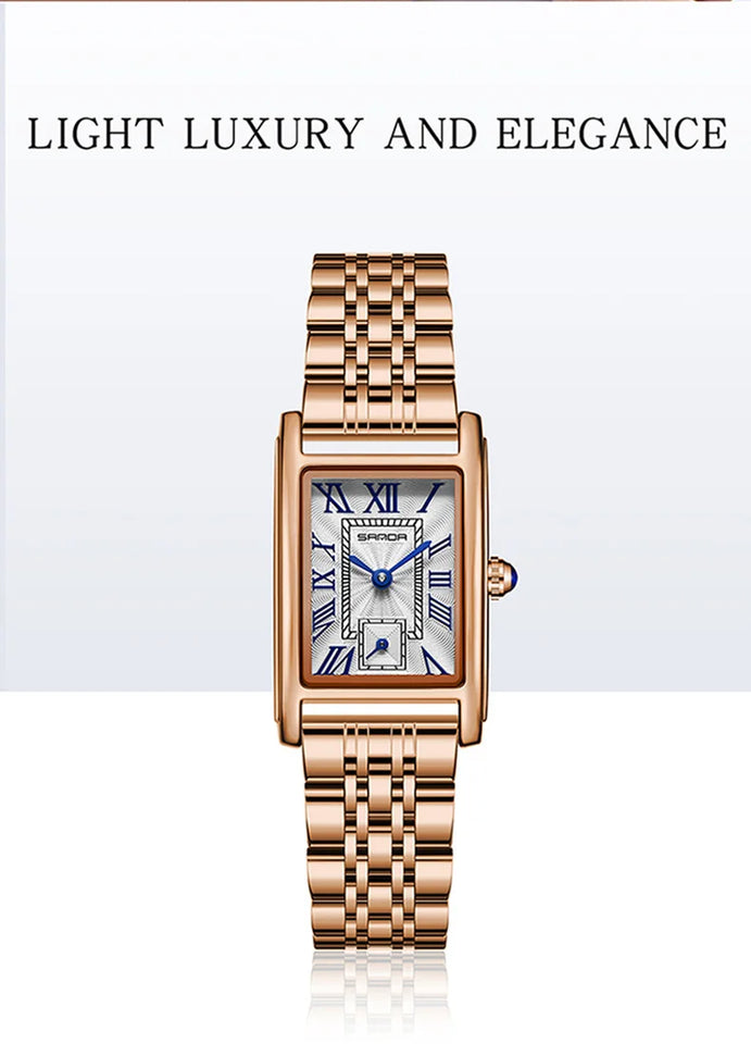 Sanda 1116 New Fashion Elegant Women's Analog Quartz Watch, Rectangle Dial, Water Resistant Business Wristwatch