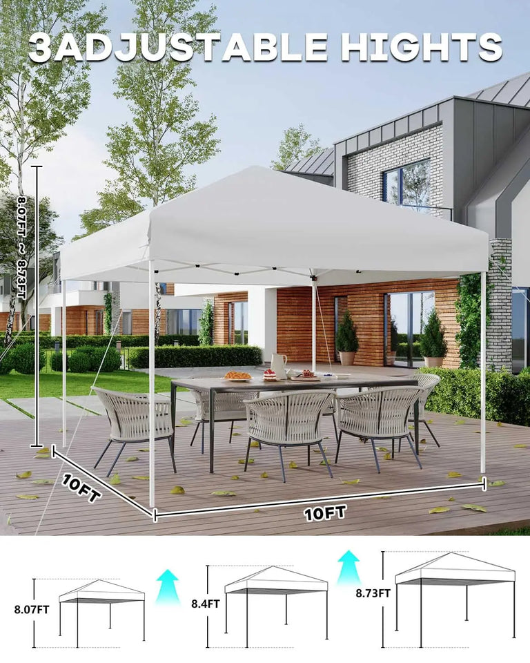 10x10 FT Pop Up Canopy Tent with 3 Adjustable Heights – Outdoor Sun Shade Shelter, 4 Sandbags & Carry Bag, for Parties & Events