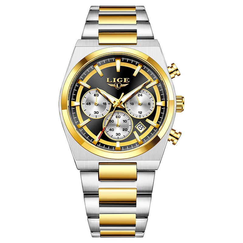LIGE Top Luxury Man Quartz Watch Waterproof Luminous Date Chronograph Watches For Men Stainless Steel Fashion Men's Watch Reloj