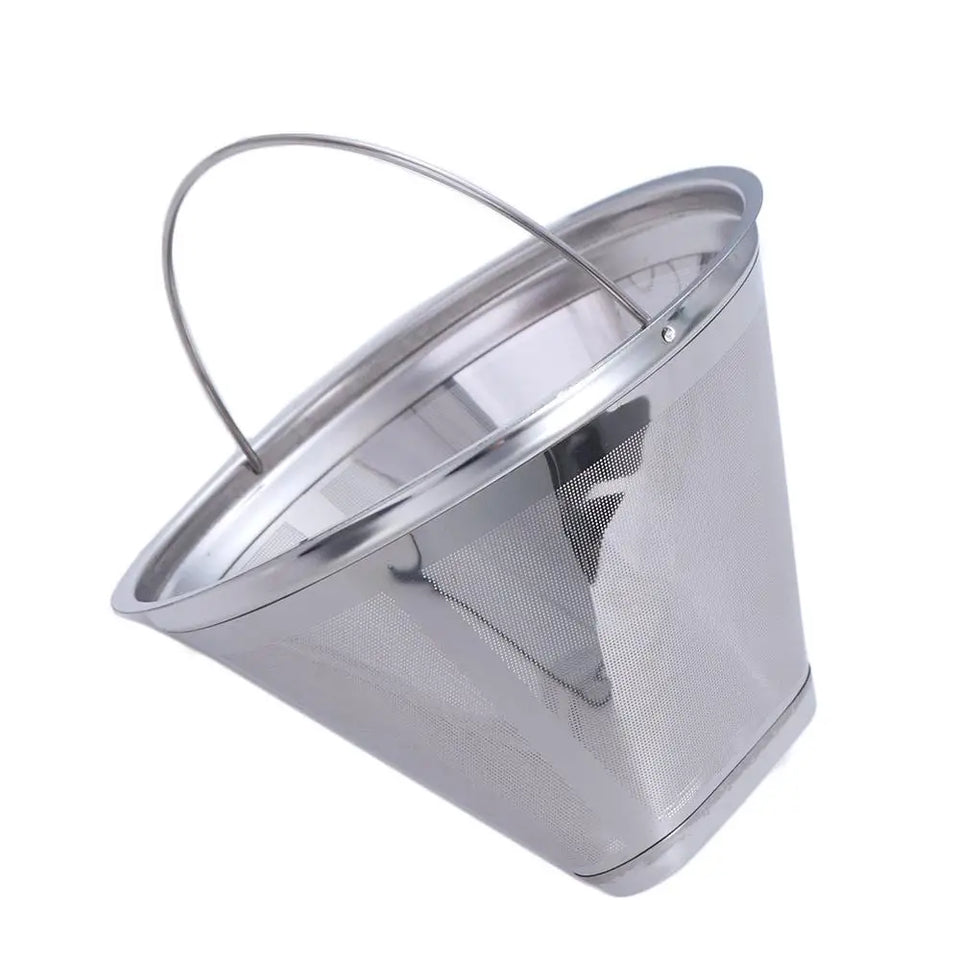 304 Stainless Steel Cafe Drip Coffee Machine Filter Fine Mesh Reusable Coffee Powder Basket with Foldable Handle Tea Strainer