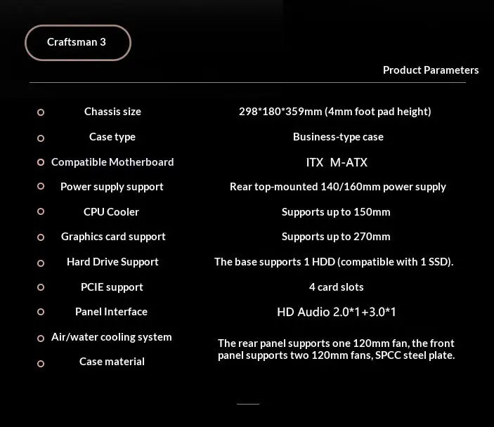 WJCOOLMAN Craftsman Series Small Chassis Home-Type Desktop Computer Supports M-ATX Motherboard - Compact Gaming PC Build