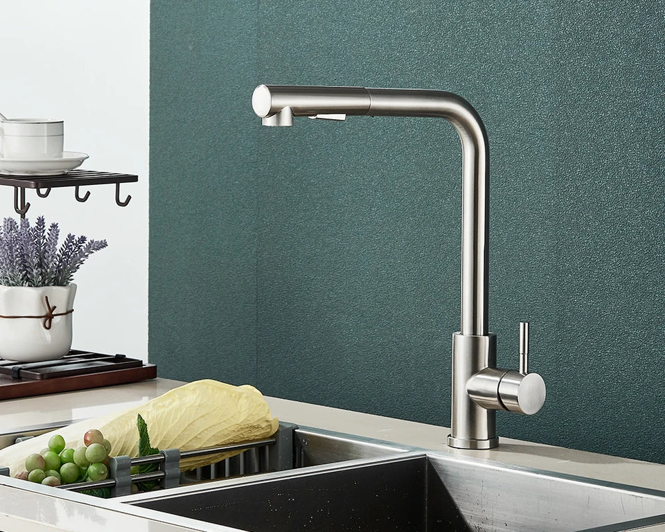 Matte Black Kitchen Faucet Pull Out Kitchen Sink Water Taps Dual Way Sprayer Mixer Tap 360 Rotation Cranes Deck Mounted
