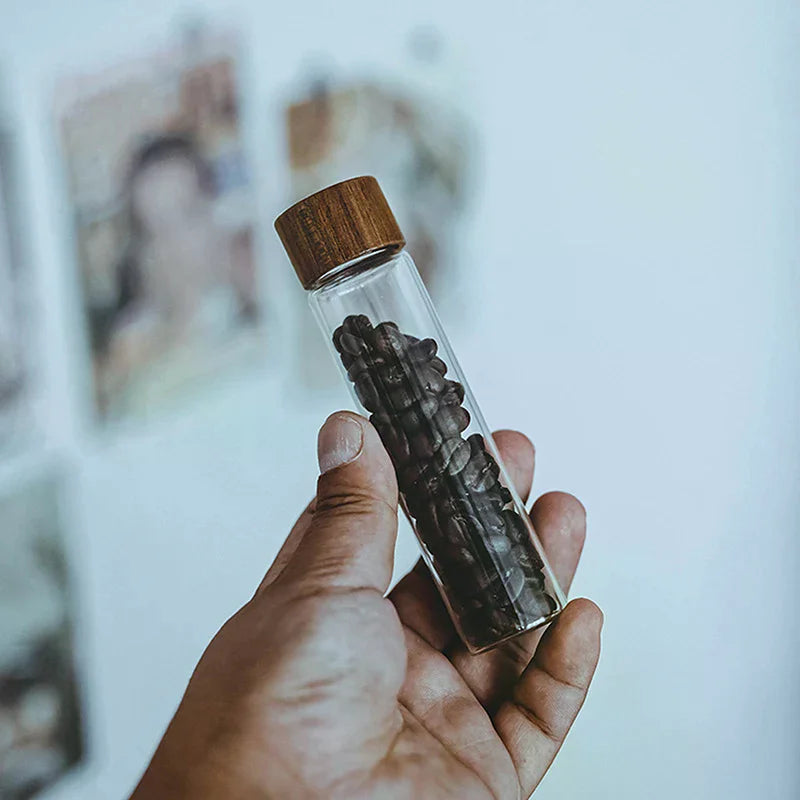 Sealed Glass Tube Wooden Coffee Beans Storage Container with Wood Tool Grain Canisters Barista Gift Idea for Coffee Lovers
