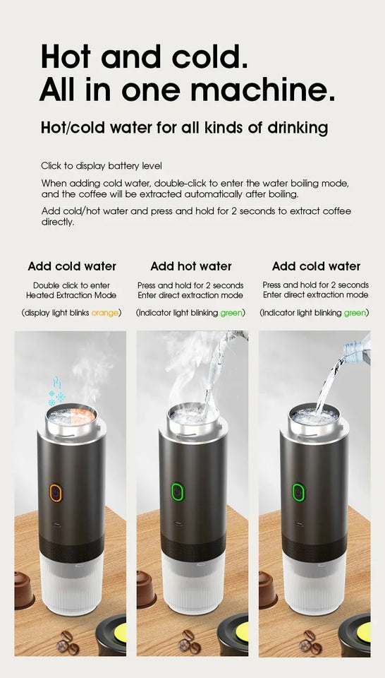Coffee Machine Wireless Electric Portable Espresso Coffee Machine Maker 3-in-1 Capsule Powder Travel Coffee Maker