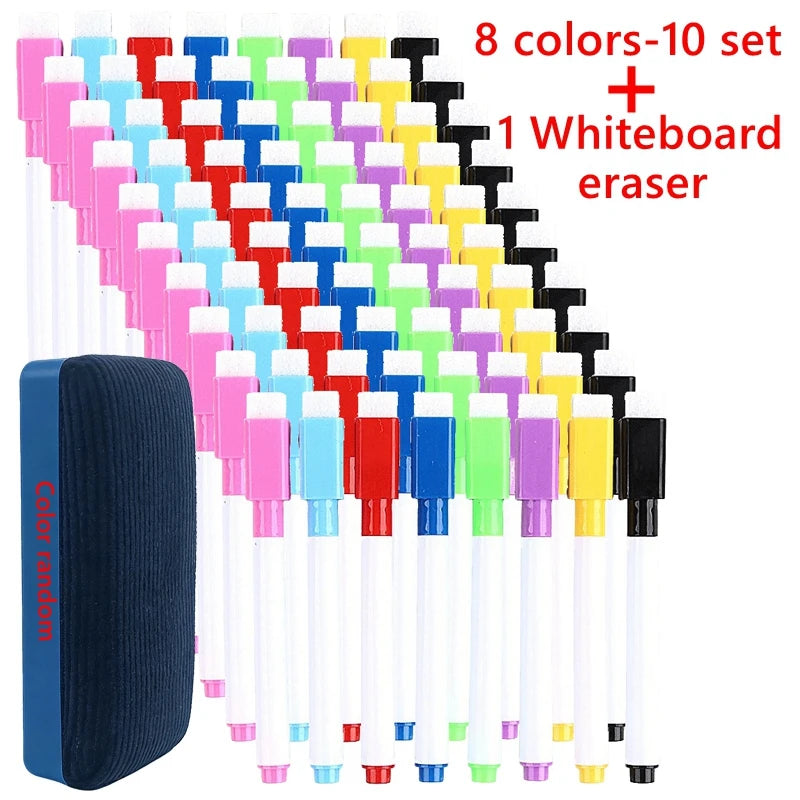 100/5Pcs Dry Erase Whiteboard Markers Set, Washable Pens with Magnetic Eraser for Office Whiteboards & Art Supplies