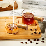 Small Measuring Cup With Scales, Wooden Handle Cup for Expresso Coffee, Milk & Sauce, Kitcken Utensil for Home & Cafe