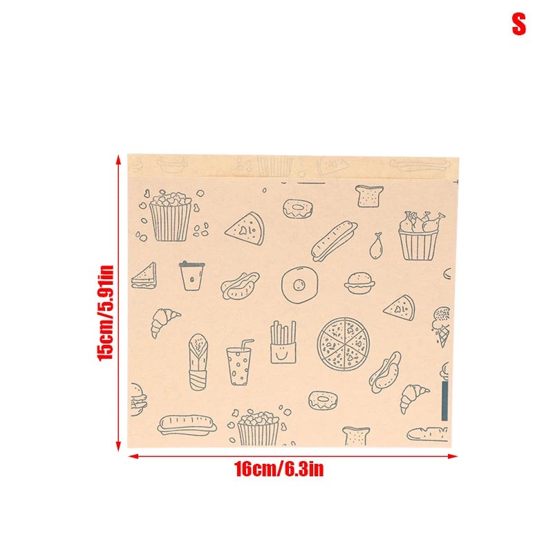 50Pcs Greaseproof Paper Bag, Kraft Paper Bag Food Wrapping Bag Disposable Packaging Baking Paper Plate Mat Kitchen Accessories