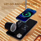 Multifunction LED Desk Lamp Wireless Charger Pad Stand Clock Bluetooth Speaker Night Light USB Port Night Lighting