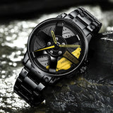 New Top Men Stainless Steel Watches Mens Car Wheel Hub Leather Quartz Watch For Male Military Sport Watch Relogio Masculino Hot