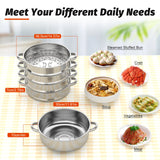 5 Tier Stainless Steel Steam Cooker Steamer Food Vegetable Pot Kitchen 26CM/28CM/30CM