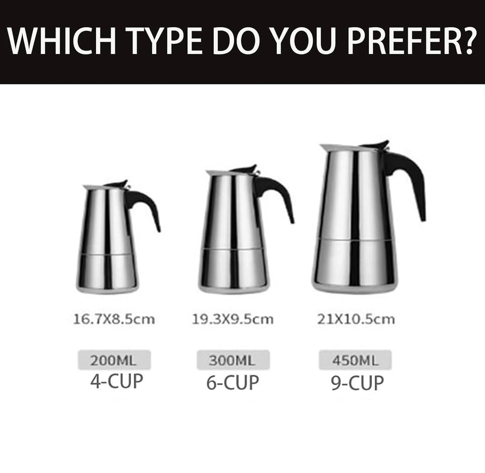 Coffee Maker Pot Moka Coffee Maker Stainless Steel 2/4/6/9 Cups Mocha Espresso Latte Stovetop Filter Coffee Pot for Kitchen