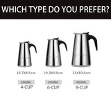 Coffee Maker Pot Moka Coffee Maker Stainless Steel 2/4/6/9 Cups Mocha Espresso Latte Stovetop Filter Coffee Pot for Kitchen
