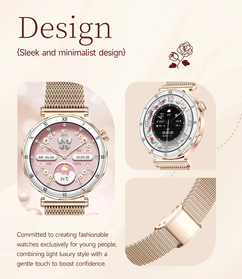 LIGE New 1.19inch AMOLED Fashion Ladies Smart Watch Bluetooth Call Sports Bracelet Women’s Health Waterproof Diamond Smartwatch