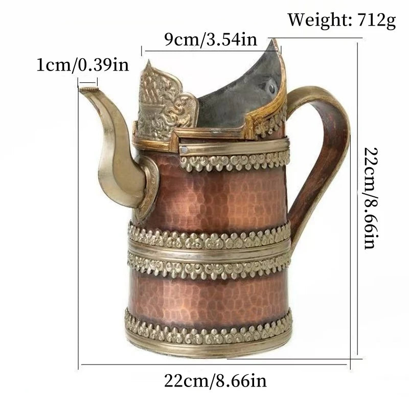 Tibetan Butter Tea Pot,Copper Barley Pot Mongolian Milk Tea Pot Nepalese Handcrafted Water Offering Pot Tibetan-Style Tea Set 1L