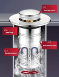Press-Type Sink Drain Plug - Leakproof Stainless Steel | Fits Kitchen & Bathroom Sinks | Easy Install Anti-Clog Drain
