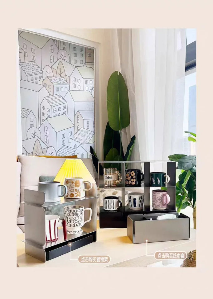Coffee Cup Storage Display Stand Stainless Steel Retro Bath Bedroom Cosmetics Organization Rack Luxury Creative Home Accessories