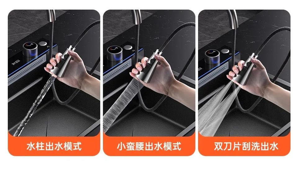 304 Stainless Steel Kitchen Sink, Large Single Sink, Thickened Whale Relief, Digital Display, Washbasin, Washbasin