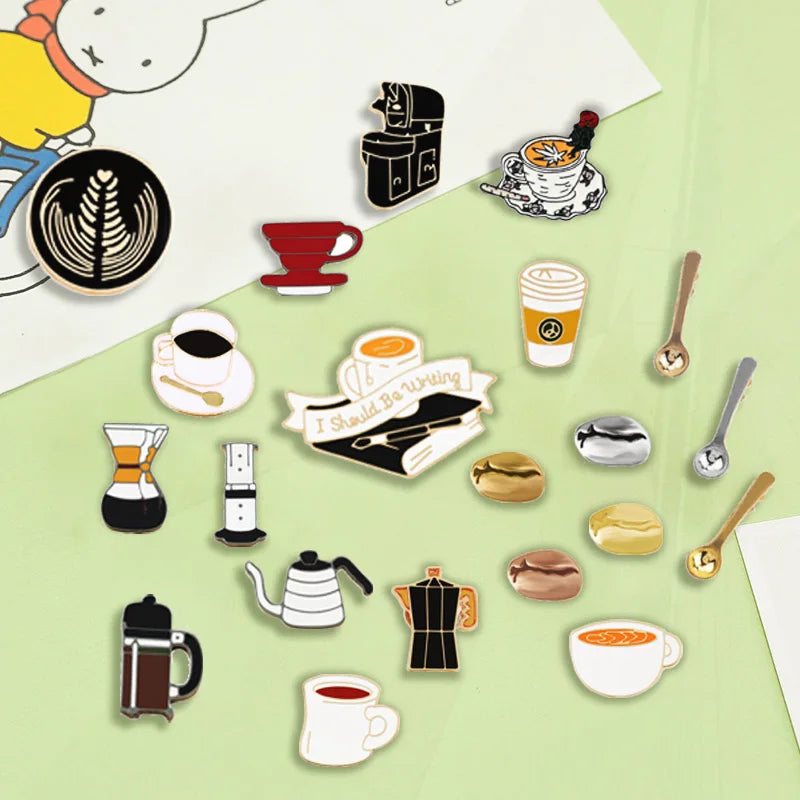 for Barista Vintage Rose Tea Latte Americano Pines Coffee Machine Mini Coffee Bean Badge Jewelry Coffee Collection Enamel Pins