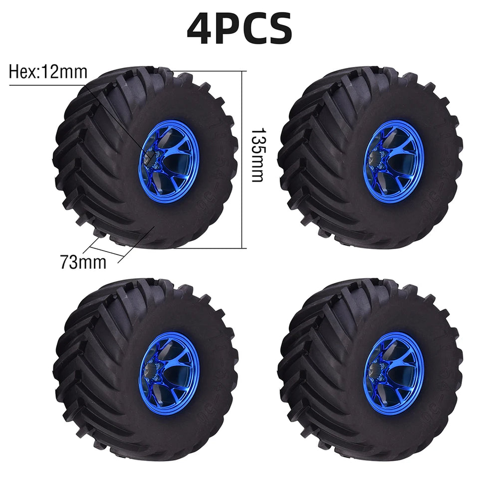 AUSTAR 4PCS AX-3003 135mm Tyre Rubber Tire Wheel Plastic Rim Hub for 1/10 RC HSP HPI Monster Truck Model Spare Parts