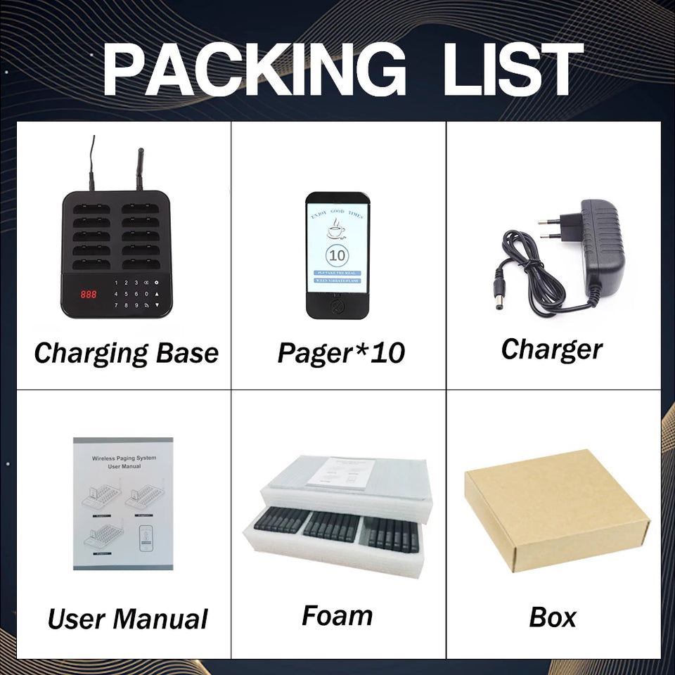Wireless Restaurant Pager Guest Calling Paging System Waterproof Food Pager for Coffee Shop Dessert Shop Food Truck Bank