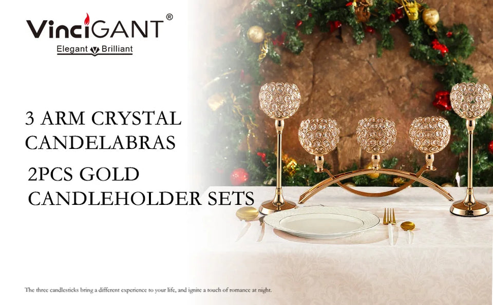 Gold Candle Holders for Table Centerpieces,Tealight Candlestick, Candelabra Stand, 3 Arms for Living Room, Wedding Decor