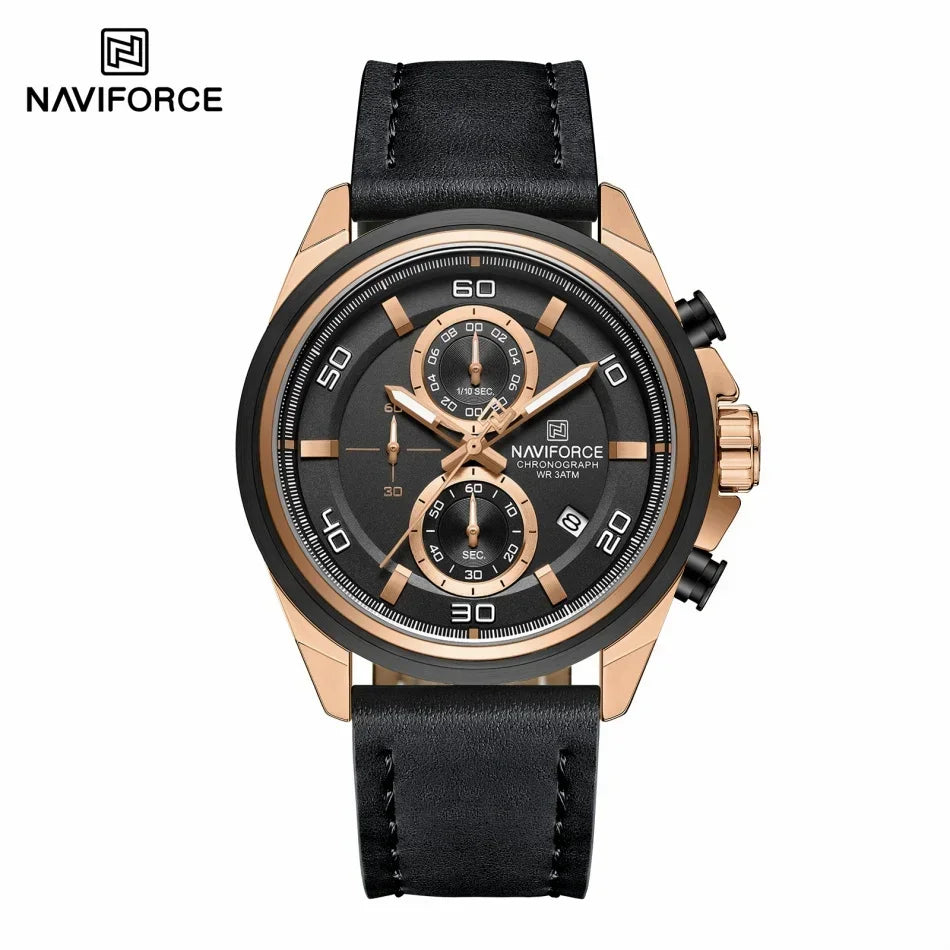 Original NAVIFORCE Business Luxury Leather Strap Men Watches Sports Chronograph Watch for Man 3ATM Waterproof Quartz Wristwatch