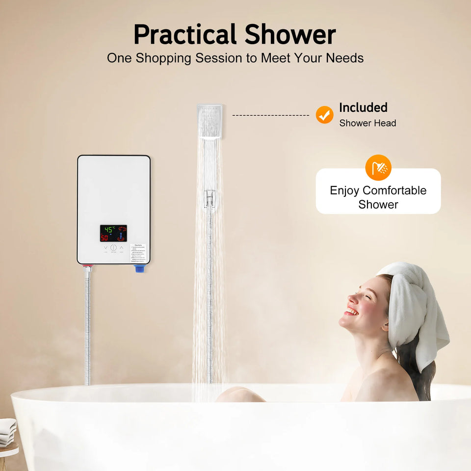 4500W 110V Water Heater, Touch Screen Electric Water Heater, Instantaneous Water Heater  On Demand Bath Shower