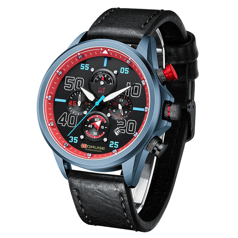 BORUSE Fashion Mens Sports Watches Luxury Men Business Wrist Watch Leather Quartz Watch Waterproof Luminous Male Clock With Box